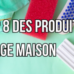 Différents ustensiles de nettoyage comme des éponges, des brosses et des épingles à linge.