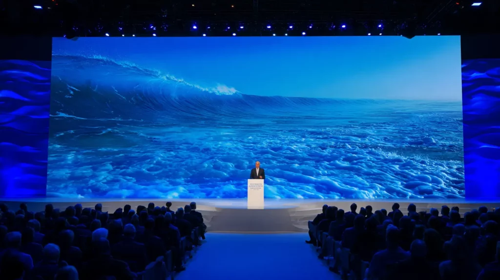 conference scientifique sur les oceans et la captation de carbonne devant un public nombreux