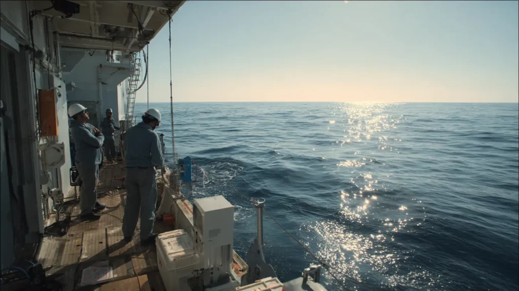 expedition scientifique sur les oceans, bateau de scientifiques avec apareils de mesure pour les oceans