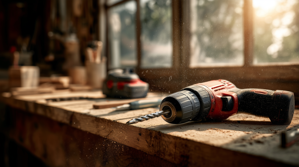 Outils pour maison résiliente, perceuses dans un atelier