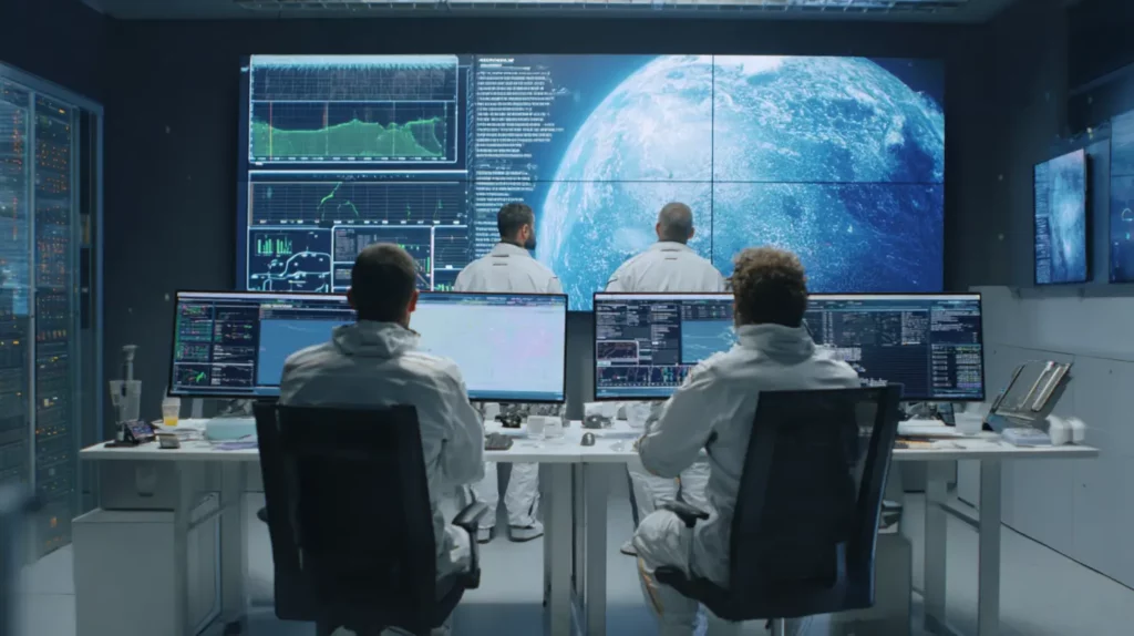 Experts en captation de carbone dans leur laboratoire scientifique